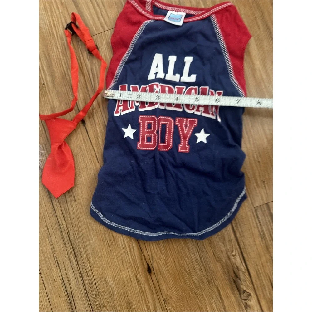 dog clothes lot 4th Of July Themed Red White Blue Shirts Hat Tie Size S/m